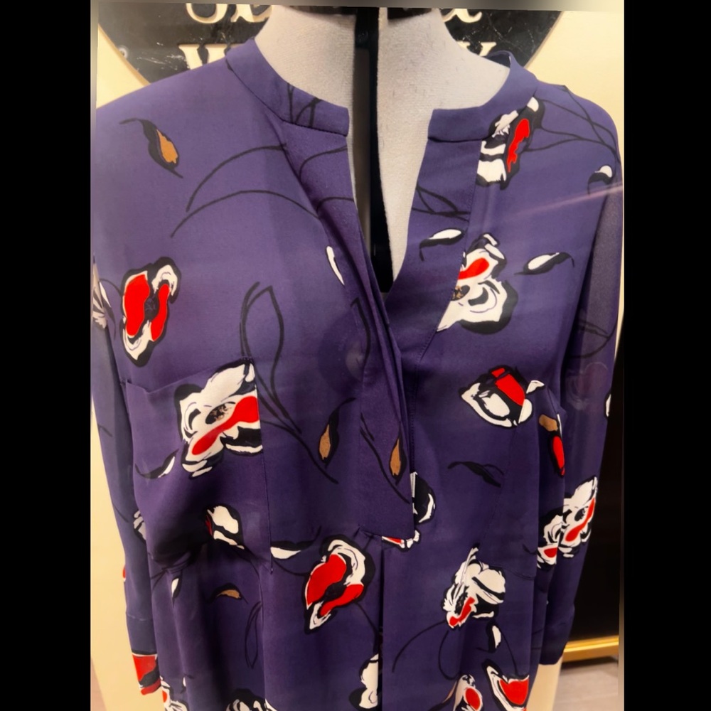 Anne Klein Purple 3/4 Sleeve Graphic Blouse - Picture 2 of 5